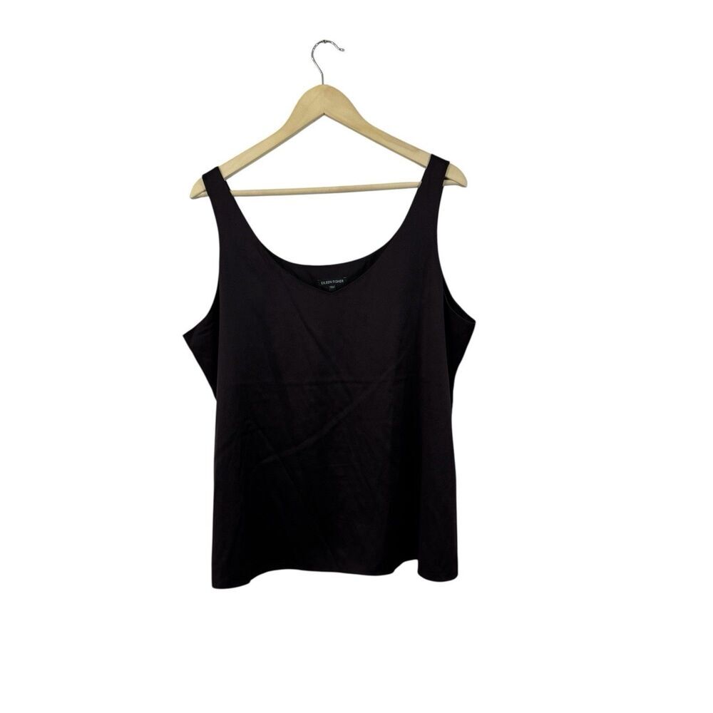 Eileen Fisher EUC X-Large Silk Blouse Sleeveless Top Pullover Dark Brown Womens